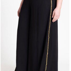 Eloquii Black Wide Leg Pants with Gold Chain Detail